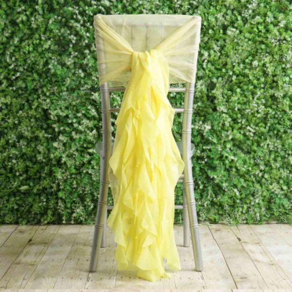 1 Set Yellow Chiffon Hoods With Ruffles Willow 250 Chair Sashes - Picture 2 of 3